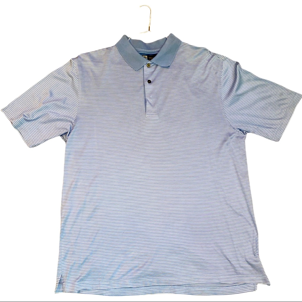 Jos A Bank Blue Striped Leadbetter Golf Shirt